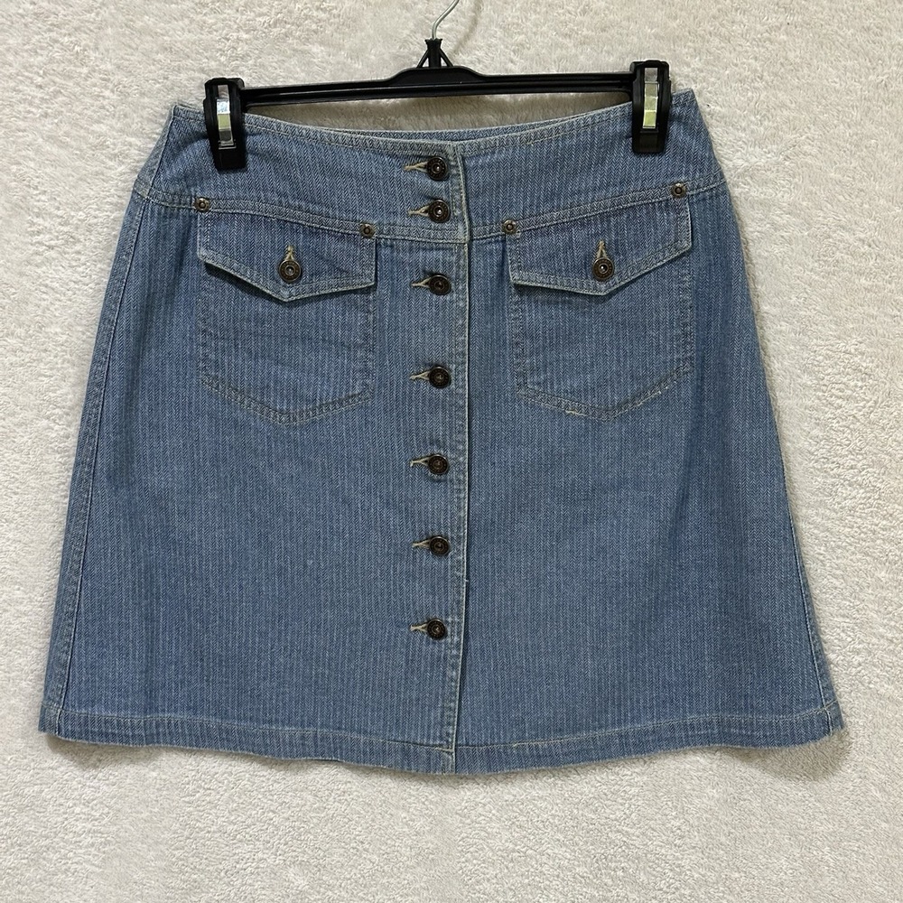 LizWear Denim Mini Skirt Womens 4 Blue Stripe Pockets A-Line 90s Y2K Schoolgirl